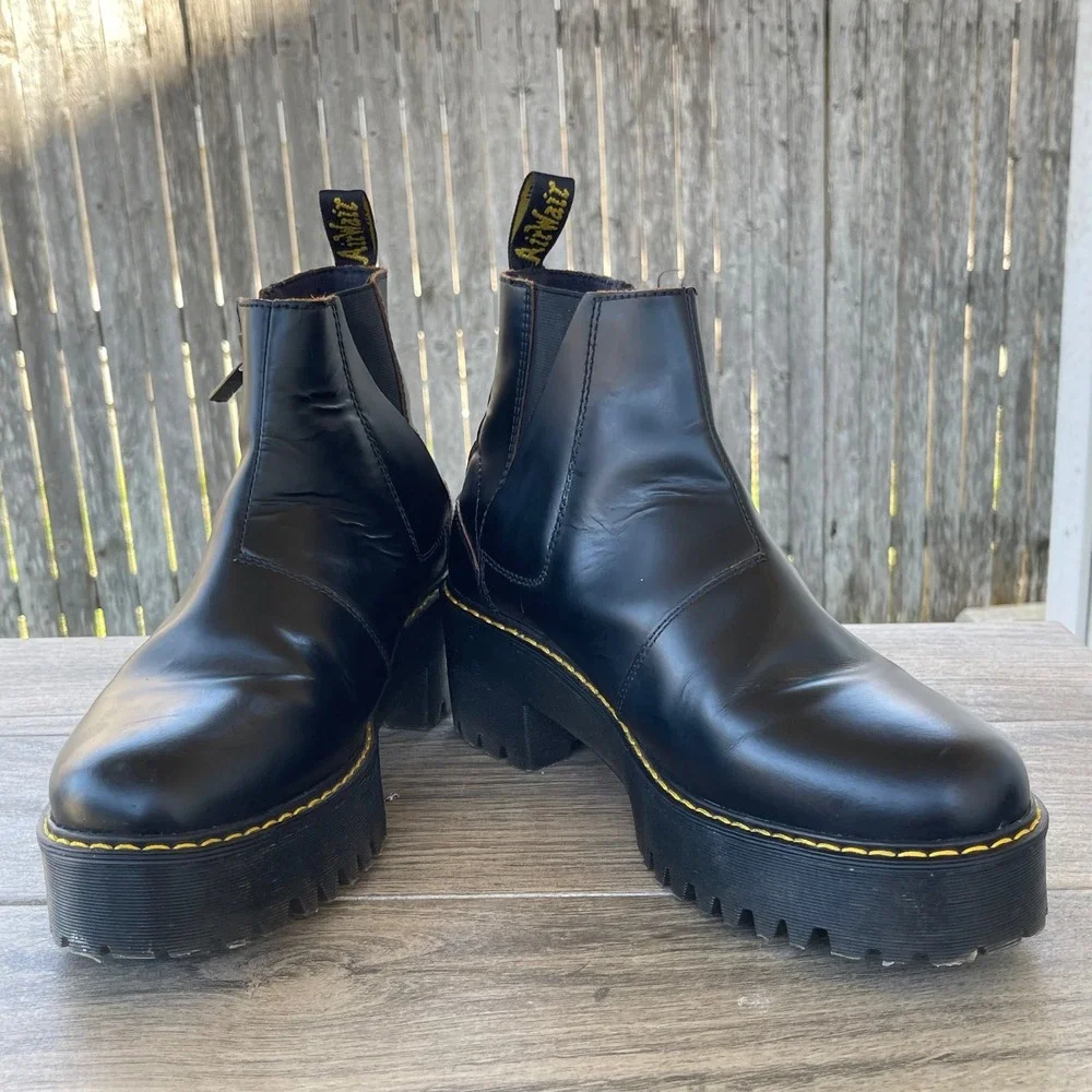 Dr.‎ Martens Rometty II Boots Women 11 Black Leather Chunky Platform Zip Goth